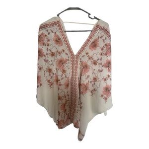 Floral V-Neck Women's Top - Cream and Pink